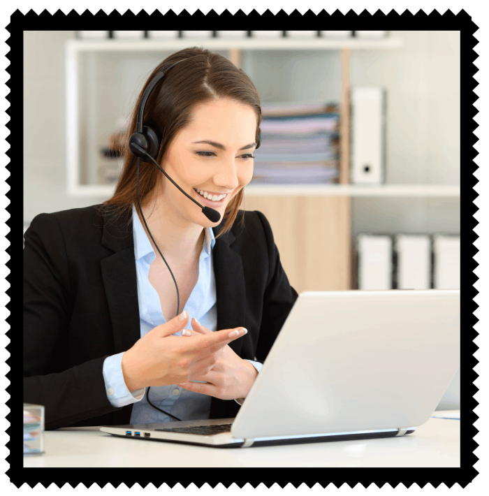 Woman in call center on laptop